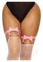 Vegan Leather Thigh High Bow Garter With Adjustable Straps And Heart Ring Accent - O/s - Pink